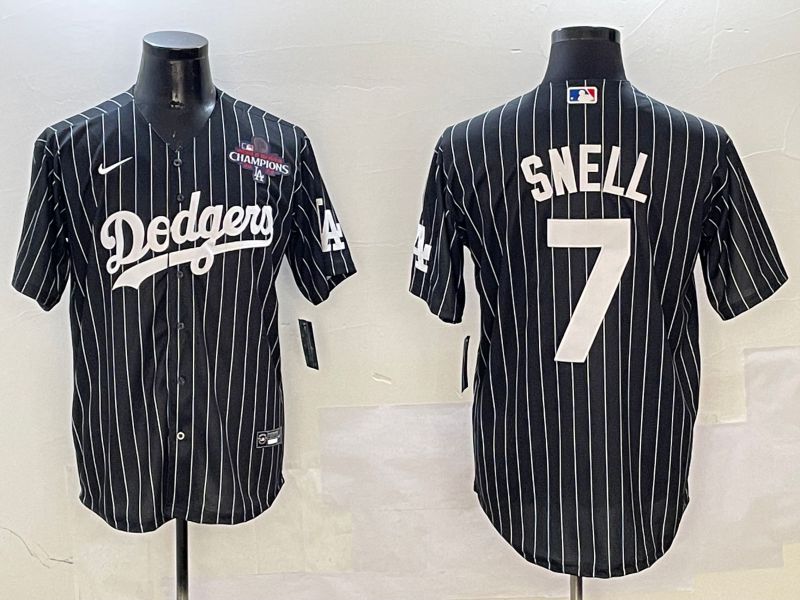 Men Los Angeles Dodgers 7 Snell Black Stripe Jointly Name 2025 Nike MLB Jersey style 4